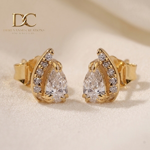 Elegantes Pendientes Étnicos de Oro Amarillo Sólido de 14 Quilates con Diamantes Cultivados en Laboratorio Certificados por IGI para Mujer, Corte de Pera Brillante, Joyería Personalizada - Product Image 4
