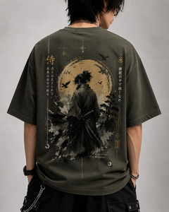Camiseta con Estampado de Guerrero Estilo Anime, Algodón Grueso, Corte Holgado - Product Image 2
