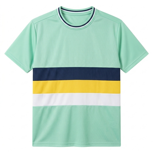 Camiseta de fútbol a rayas verde marino personalizada para hombre y mujer, camiseta extragrande con bloques de color, ropa deportiva transpirable de poliéster, cuello redondo, OEM - Product Image 1