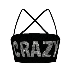 Custom Rhinestone Letter Crop Tube <b>Top</b> Women Strap Crew Neck Camisole Streetwear Skinny Fit Knitted Fabric Eco-Friendly Shirt - Product Image 1