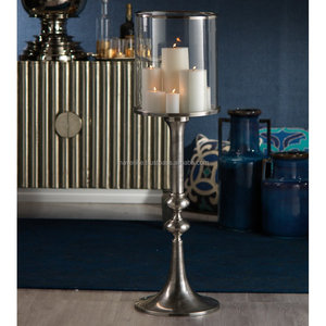 Candelabro Industrial de Metal Plateado con Chimenea de Vidrio, Decoración Rústica para Sala de Estar, Portavelas de Pie - Product Image 1