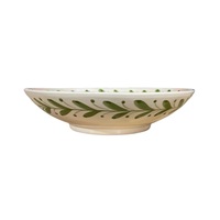 Assiette à pâtes élégante en céramique avec motif feuille d'olivier, bord large et finition brillante pour une présentation raffinée