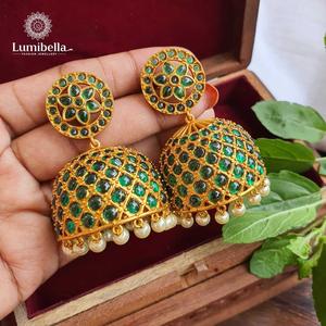 Ruby Bridal Gold Plated Brass Alloy Drop Earrings with Flower and Star Design for Wedding and Engagement - Product Image 6