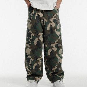 Sweat à capuche zippé pour homme, coupe ample, épaules tombantes, en coton, imprimé camouflage vintage usé, fabrication sur mesure - Product Image 5