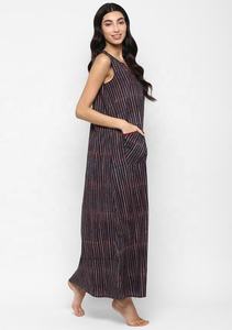 Meilleure vente personnalisé marine marron 100% coton robe de nuit main bloc imprimé rayure sans manches poche détail taille naturelle - Product Image 4