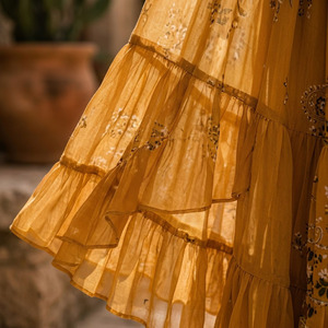 Vestido Maxi Bohemio para Mujer, Floral, Sólido, Antipilling, Transpirable, Antiarrugas, Tejido, Informal, de Verano - Product Image 6