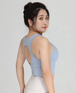 Soutien-gorge de sport pour femme grande taille avec poches, dos nageur, col rond, maintien élevé, respirant, sans coutures, couleur unie, haut d'entraînement - Product Image 6