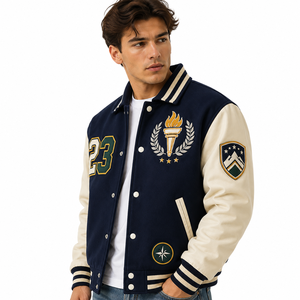 Men Winter Wear Varsity Jacket Custom Embroidery Patches Baseball Jackets Turn Down Collar <b>Covered</b> <b>Button</b> Varsity Men's - Product Image 1