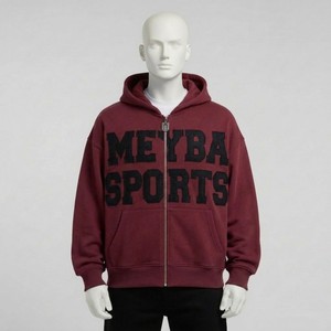 Sudadera con capucha deportiva Meyba para hombre, sudadera con capucha extragrande color burdeos con cremallera, sudadera de forro polar grueso, estilo urbano, informal, para invierno - Product Image 6