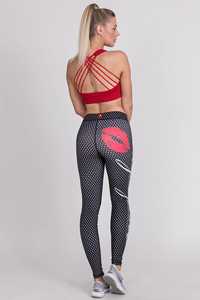 Leggings de Yoga de Cintura Alta con Estampado de Labios Rojos y Logotipo en Letras Blancas, Pantalones Deportivos Largos de Spandex/Nylon Ligeros - Product Image 2