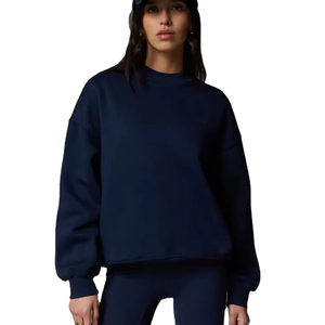 OEM Custom Sequined Front High Quality 100% Cotton French Varsity Oversized Yoga Reversible Women's Mockneck Streetwear - Product Image 2
