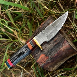 Couteau à dépecer Black Smith 1987, lame fixe en acier Damas de qualité industrielle, fabrication artisanale, 8 pouces, pointe tombante, manche en bois, étui en cuir - Product Image 2