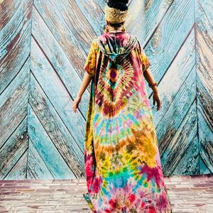 2025 nouveau produit main cravate teinture Kimono veste vacances Boho coupe ample veste vêtements de plage couvrir vacances d'été femmes Kimono Robe - Product Image 1