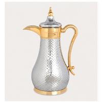 Nouvelle Arrivée - Dallah de Luxe pour Café Arabe, en Acier Inoxydable, Écologique et Durable, Théière Isotherme à Finition Argentée Martelée Dorée