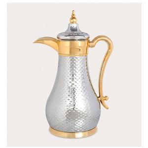 New Arrival Luxury <b>Arabic</b> Coffee Dallah Wall Stainless Steel Vacuum <b>Tea</b> Pot With Hammered Silver Finish and Gold Plated Handle - Product Image 5