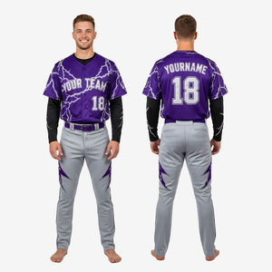 Uniforme de baseball pour hommes, manches courtes, sublimation OEM, polyester, élasthanne, respirant, vêtements d'équipe pour adultes, uniforme de baseball - Product Image 1