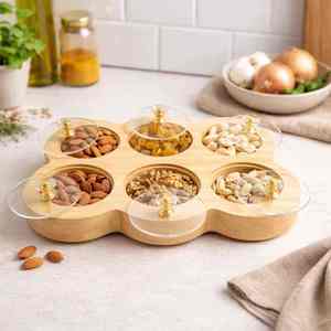 Wood Spice <b>Box</b> Organizer Compartments With Glass Lids Dust Resistant <b>Herb</b> Storage Container Kitchen Tool kitchen spice organizer - Product Image 1