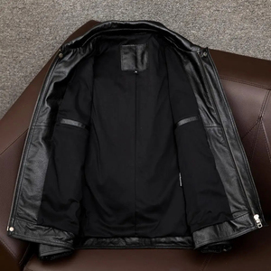 ฤดูใบไม้ร่วงฤดูหนาวแฟชั่นใหม่ผู้ชายสีทึบอย่างเป็นทางการปกพับแขนยาวเสื้อหนังด้านหน้ากันลมกันน้ำ - Product Image 3