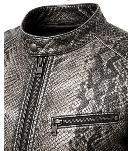 Veste en cuir Champ King Gold à motif gaufré, col rabattu, simple boutonnage, manches classiques - Product Image 6
