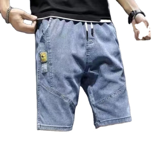 Pantalones Cortos Bermuda de Mezclilla Lavada para Hombre con Cierre de Cordón y Bolsillos, Estilo Casual, Cintura Media, Tela de Lona de Algodón Azul - Product Image 1