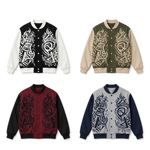 Veste d'hiver en laine avec manches en simili cuir, coupe-vent, écologique, imprimé graphique, col montant, fermeture à boutons pression, pour homme - Product Image 6