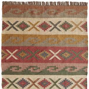 Tapis Govind Art, tissé à la main, écologique, géométrique, kilim, rectangulaire, en laine, à poils moyens, fabriqué au Rajasthan, avec envers en latex. - Product Image 2