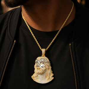 Cadena de Oro Amarillo con Dijes, Regalo de Aniversario para Él, Diamantes Redondos Brillantes, Colgantes Cristianos Estilo Hip Hop - Product Image 5