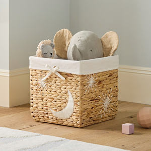 Nouveau panier à jouets carré en jacinthe d'eau avec de jolies broderies, panier décoratif naturel pour chambre d'enfant - Product Image 3