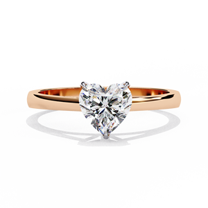 Bague de fiançailles solitaire en or rose 14 carats avec diamant de laboratoire taille cœur - Style luxueux - Product Image 1