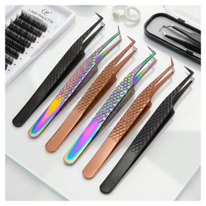 Pinzas para Extensión de Pestañas con Punta de Fibra y Agarre de Diamante, Pinzas Mega Volumen, Juego de Pinzas para Extensión de Pestañas de 90 Grados - Product Image 1