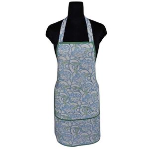 Bib Apron With Blue Floral Pattern Green <b>Trim</b> <b>Machine</b> Washable Cooking Apron Daily Use Woven Textile 1-4 Pockets For Bulk Supply - Product Image 5
