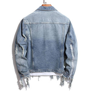 Veste en jean vintage pour homme, effet usé, tendance, délavée à l'acide, déchirée, bleue, pour le streetwear et la mode décontractée - Product Image 3