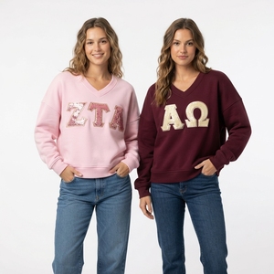 เสื้อสเวตเตอร์ถักคอวีสำหรับผู้หญิง ปักลายตัวอักษรกรีกด้านหน้า แขนยาว ผ้าฝ้าย ใส่ได้ในฤดูใบไม้ร่วง - Product Image 3