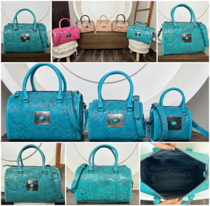 Bolso Grande de Cuero Genuino Grabado a Mano para Mujer, Modelo Speedy 2026, de Piel de Vacuno con Piedra Turquesa, Tipo Bandolera/Duffle, ¡Venta Caliente! - Product Image 3