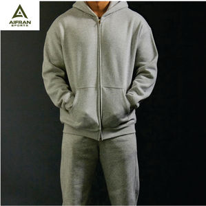 AIFRAN SPORTS Men's Solid Grey <b>Full</b> <b>Zip</b> Leopard Pattern Polyester/Cotton Winter Drawstring <b>Full</b> <b>Zip</b> <b>Hoodie</b> Tracksuit Set Long - Product Image 1