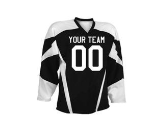 Maillot de hockey sur glace personnalisé pour homme, noir et blanc, sublimé, col en V, évacuation de l'humidité, manches trois quarts, tenue d'équipe, taille adulte - Product Image 2
