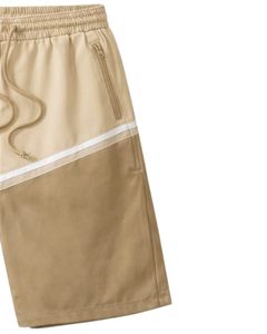 Beige And Khaki Color Block Mens Drawstring Shorts Zipper Pocket Casual Summer Beach <b>Athletic</b> Quick Dry Comfortable Shorts - Product Image 3