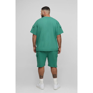 Conjunto de Camiseta y Pantalones Cortos de Punto para Hombre, Ecológico, 100% Algodón, Transpirable, Color Verde Menta Sólido, Cuello Redondo, Logotipo Frontal, Ropa Casual de Verano - Product Image 6