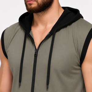 Men Sleeveless Gym Hoodie Full <b>Zip</b> <b>Hooded</b> Workout Vest OEM Lightweight Breathable Quick Dry Fitness Training 100% Cotton Slim - Product Image 4