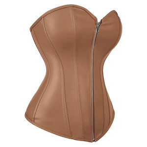Women's PU <b>Leather</b> <b>Corset</b> Strapless Zipper Closure Waterproof Solid Color V-neck Sexy Club Outerwear Regular Length - Product Image 3