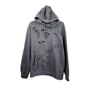 Sudadera con Capucha para Hombre, 100% Algodón, Color Sólido, Diseño Desgastado, Bolsillo Frontal, Corte Casual, Invierno, Tejido de Punto, Manga Regular - Product Image 4