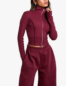 Ensemble 2 pièces en molleton de coton uni pour femme avec logo personnalisé, comprenant un sweat à capuche zippé oversize et un pantalon de jogging, style streetwear, vente en gros - Product Image 4