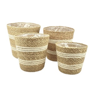Panier artisanal 100% naturel en jonc de mer et fil de jute, fait main par des femmes, taille ronde, fournisseur du Bangladesh. - Product Image 5