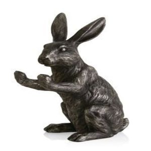 Estatua de conejo de aluminio fundido de primera calidad, elegante conejito sentado, decoración artística de animal metálico para interiores sofisticados. - Product Image 1