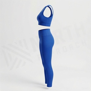 Conjunto de Yoga sin Costuras Azul para Mujer, Sujetador Deportivo con Cuello en V, Leggings de Cintura Alta, Conjunto Deportivo de 2 Piezas para Gimnasio - Product Image 3