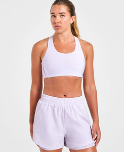 Conjunto de Yoga de 2 Piezas para Mujer, Cuello Redondo, Top Corto Estilo Racerback, Shorts de Cintura Alta, Color Sólido, Tejido Transpirable Sin Costuras, Bajo Costo - Product Image 2