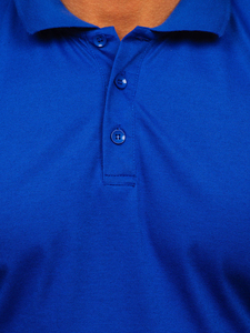 Men's Blue Short Sleeve <b>Polo</b> Shirt Regular Fit Contrast Trim Casual Knitted Solid Color Design - Product Image 5