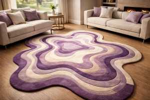 Tapis de salon moderne à motif vague abstrait, forme originale, en laine et acrylique, à poils épais et touffeté - Product Image 4
