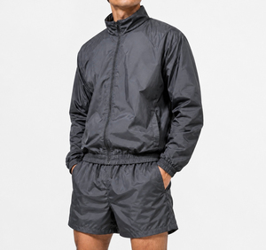 Custom Men's Lightweight Nylon Windbreaker 2-Piece Zip-Up <b>Track</b> <b>Jacket</b> Shorts Set Quick Dry High Quality Summer Streetwear - Product Image 2