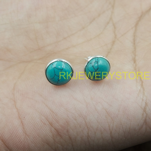 Natural Turquoise 925 Sterling <b>Silver</b> <b>Stud</b> <b>Earrings</b> Handmade Oval Cabochon Gemstone Minimalist Jewelry Gift for Women Girlfriend - Product Image 2